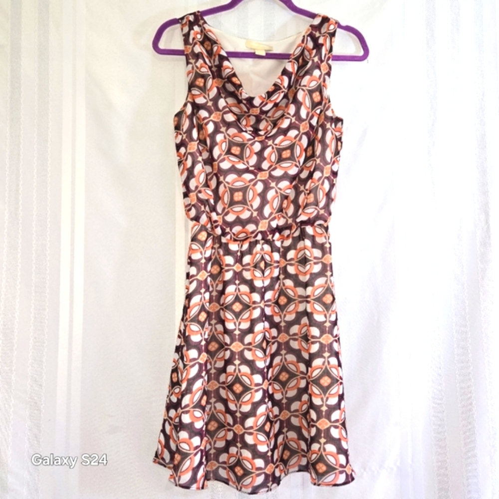 BANANA REPUBLIC  SLEEVELESS LIGHTWEIGHT GEOMETRIC ORANGE PURPLE TANK DRESS SZ 4